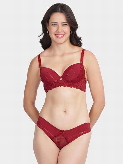 Shyle Salsa Red Pushup Bra And Lace Panty Lingerie Set