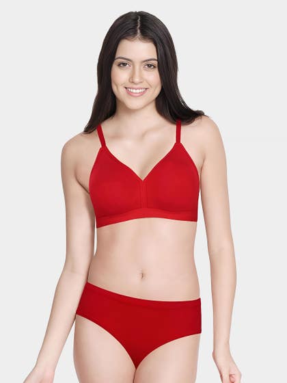 Susie Fiery Red Full Coverage Solid Lingerie Set