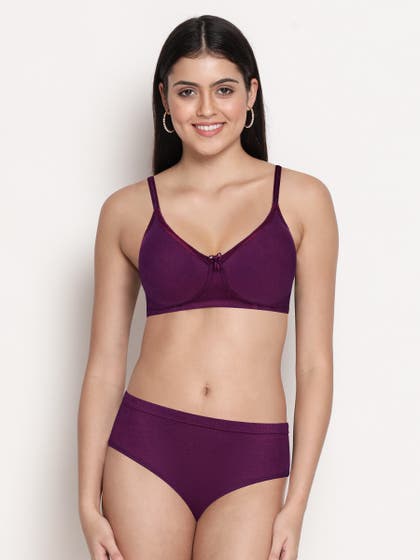 Susie Dark Purple Full Coverage Solid Lingerie Set