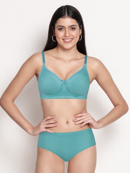 Susie Dusty Turquoise Full Coverage Solid Lingerie Set