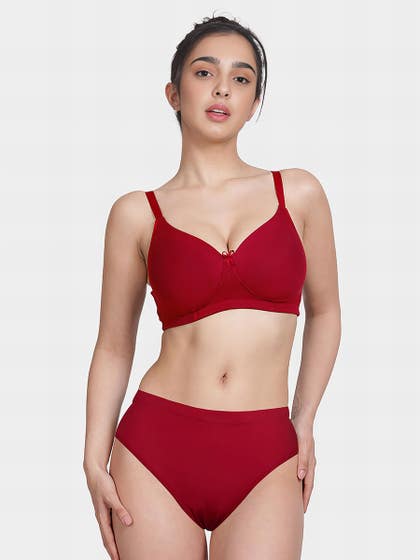 Susie Fiery Red Solid Cotton Padded Lingerie Set