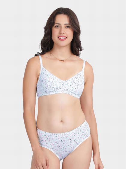 Susie Barely Blue Leaf Printed Lingerie Set