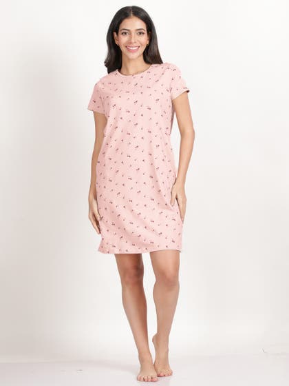 Shyaway Ballet Pink Dainty Floral Printed Casual Sleep Tee