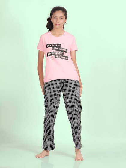 Shyaway Teens Pink Black Night Stars Pyjama Set