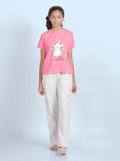 Shyaway Teens Grey Melange Napaholic Bunny Pyjama Set