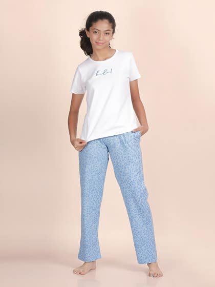 Shyaway Teens Ethereal Blue Hola Embroidered Pyjama Set