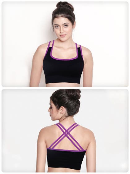Shyle Black Purple Straps Sports Bra