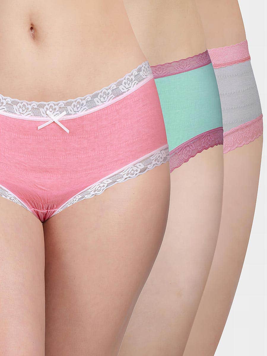 Susie Crinkle Soft Contrast Lace Low Waist Hipster Panty Combo A