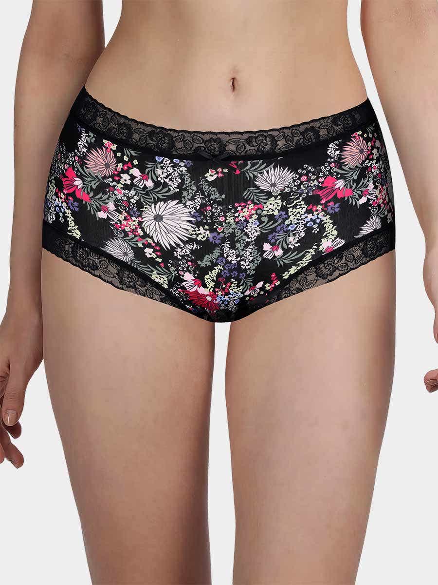 Susie Black Bean Floral Burst Medium Waist Hipster Panty