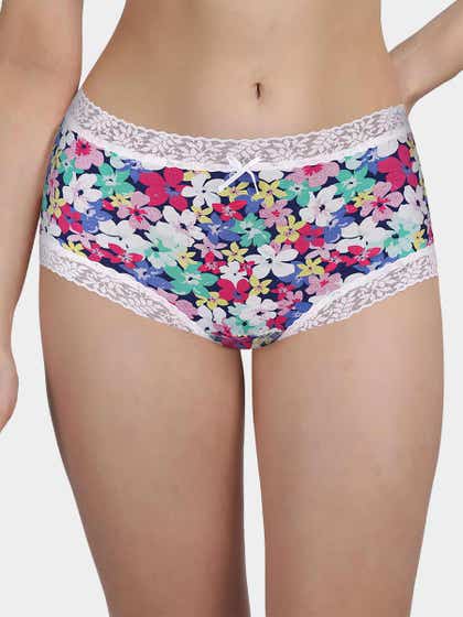 Susie Blue White Floral Burst Medium Waist Hipster Panty