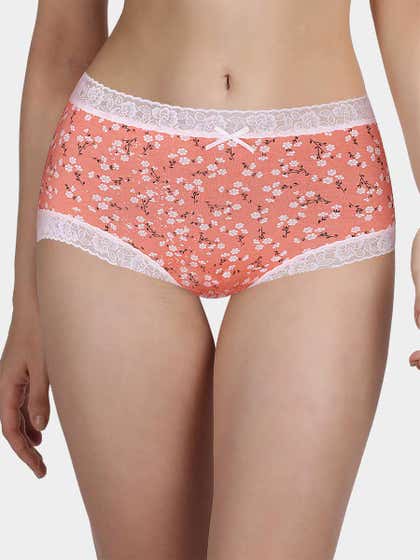 Susie Camellia Orange Floral Burst Medium Waist Hipster Panty