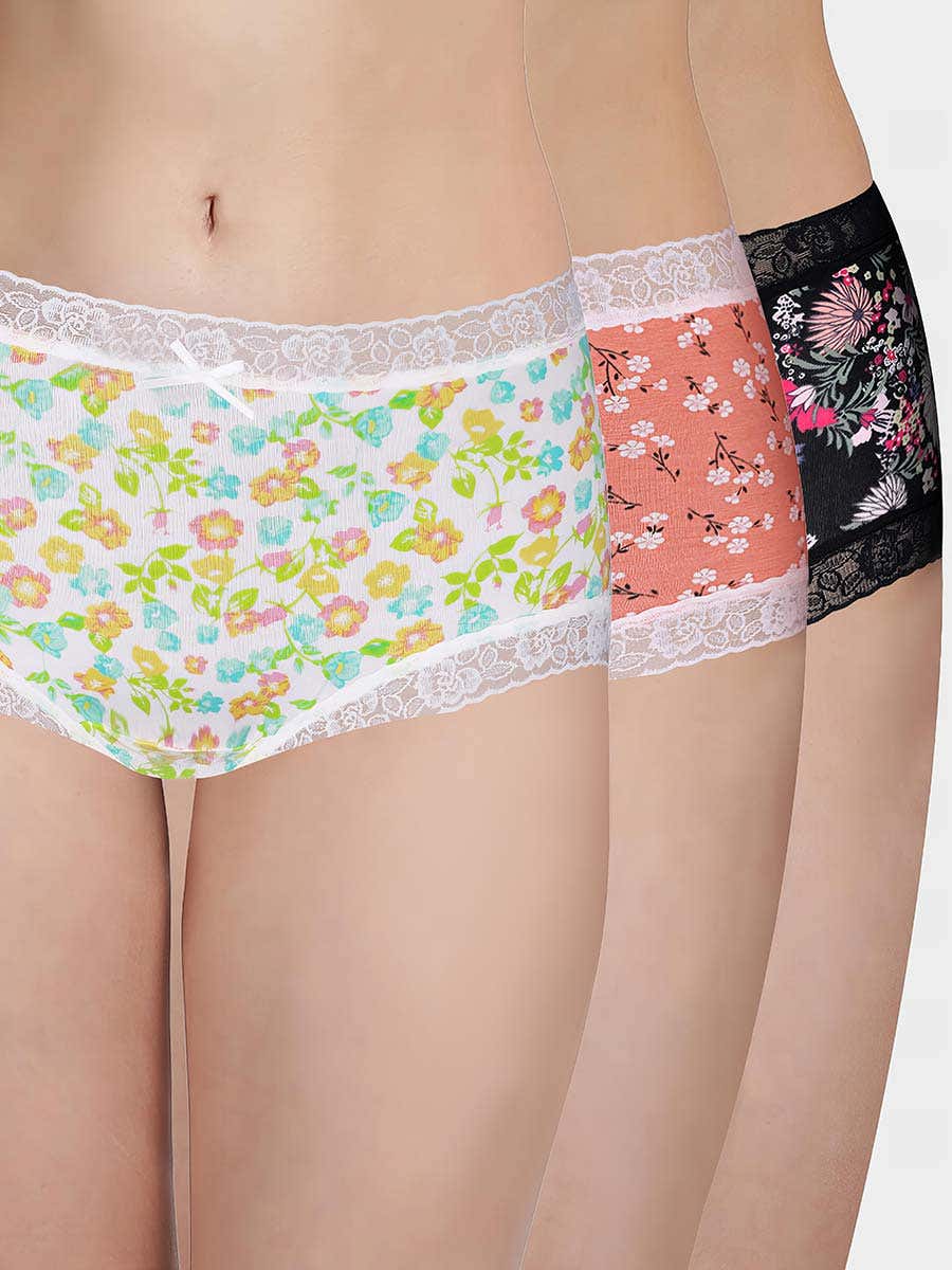 Susie Multicolor Floral Printed Medium Waist Hipster Panty Combo A