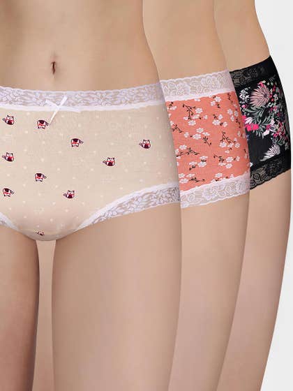 Susie Multicolor Floral Printed Medium Waist Hipster Panty Combo C