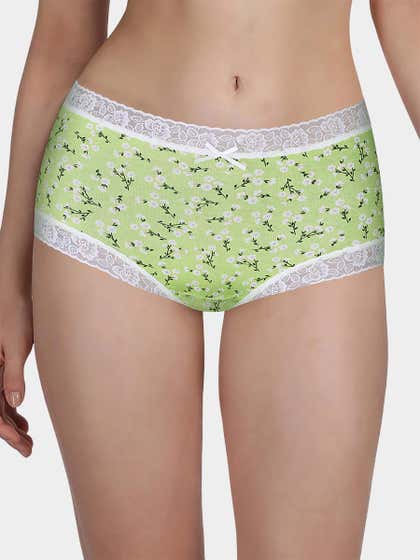 Susie Lime Green Floral Burst Medium Waist Hipster Panty