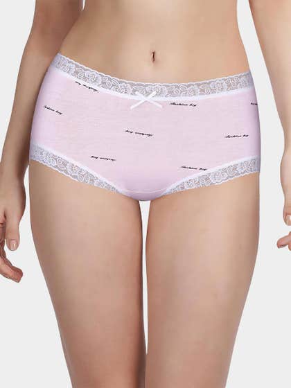 Susie Baby Pink Fashion Text Print Full Coverage Hispter Panty