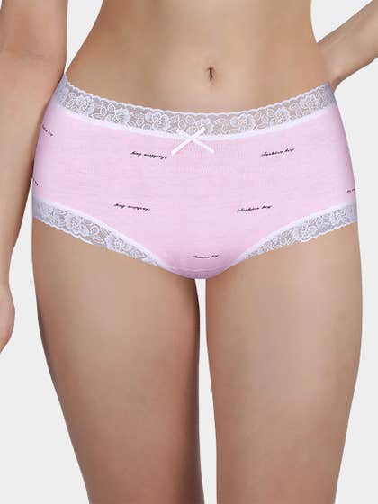 Susie Light Pink Fashion Text Print Full Coverage Hispter Panty