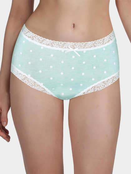 Susie Light Green Melange Polka Full Coverage Hipster Panty 