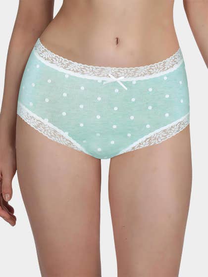 Susie Medium Green Melange Polka Full Coverage Hipster Panty 