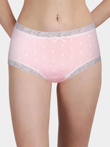 Susie Baby Pink Lace Trim Polka Medium Waist Hipster Panty
