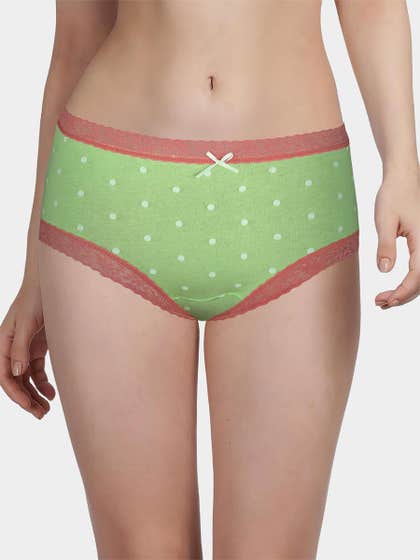Susie Green Peach Lace Trim Polka Medium Waist Hipster Panty