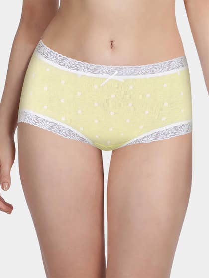 Susie Lemon Yellow Lace Trim Polka Medium Waist Hipster Panty