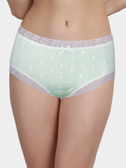 Susie Light Mint Lace Trim Polka Medium Waist Hipster Panty