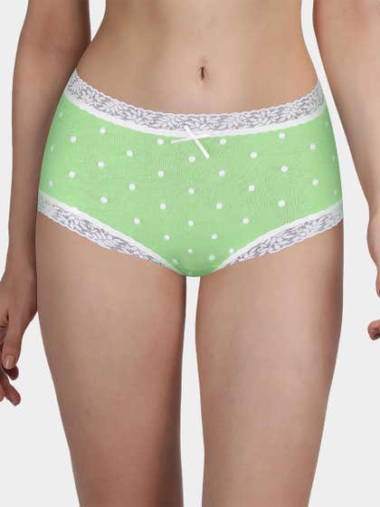 Susie Parrot Green Lace Trim Polka Medium Waist Hipster Panty