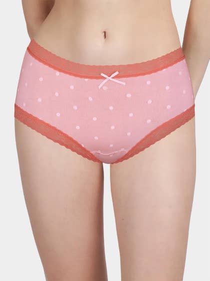 Susie Pink Peach Lace Trim Polka Medium Waist Hipster Panty