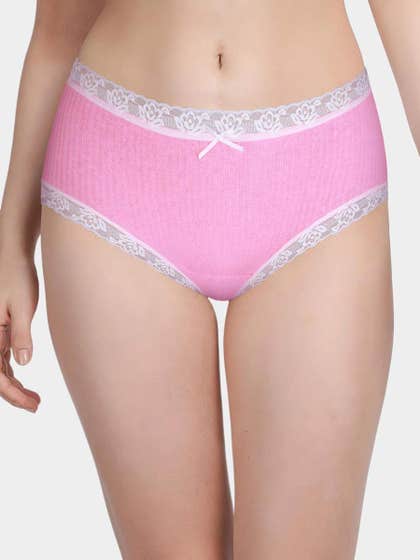 Susie Candy Pink Ribbed Full Coverage Hipster Panty