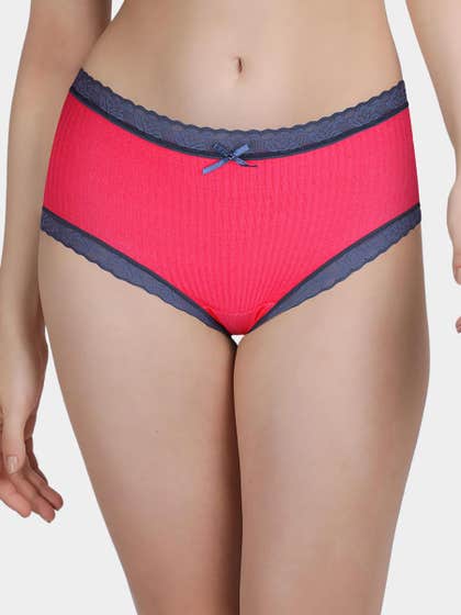 Susie Fandango Pink Ribbed Full Coverage Hipster Panty