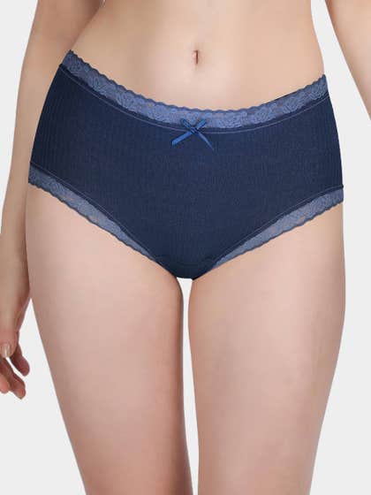 Susie Ocean Blue Ribbed Full Coverage Hipster Panty