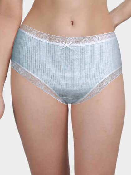 Susie Light Blue Ribbed Medium Waist Hipster Panty