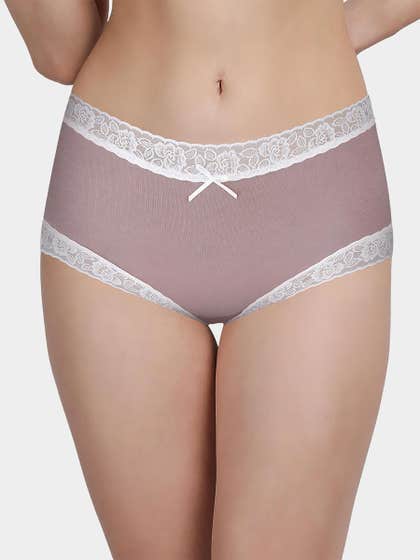 Susie Taupe Mauve White Lace Low Waist Hipster Panty