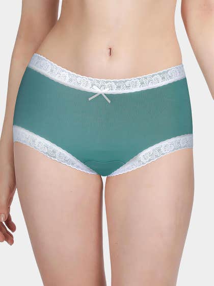 Susie Teal Green White Lace Low Waist Hipster Panty