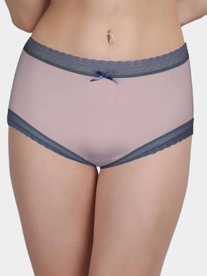Susie Mauve Grey Contrast Full Coverage Hipster Panty