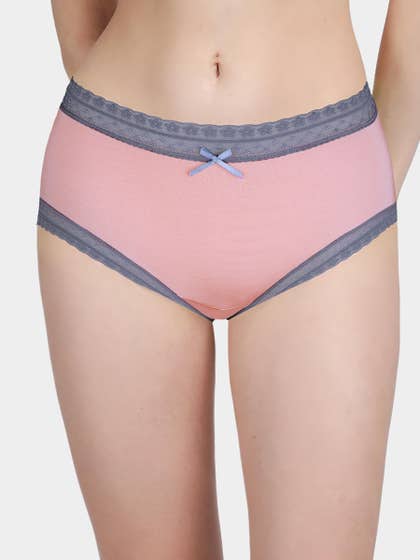 Susie Pink Grey Contrast Full Coverage Hipster Panty