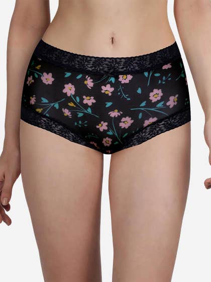 Susie Black Fully Floral Medium Waist Hipster Panty