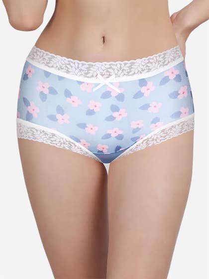 Susie Blue White Fully Floral Medium Waist Hipster Panty