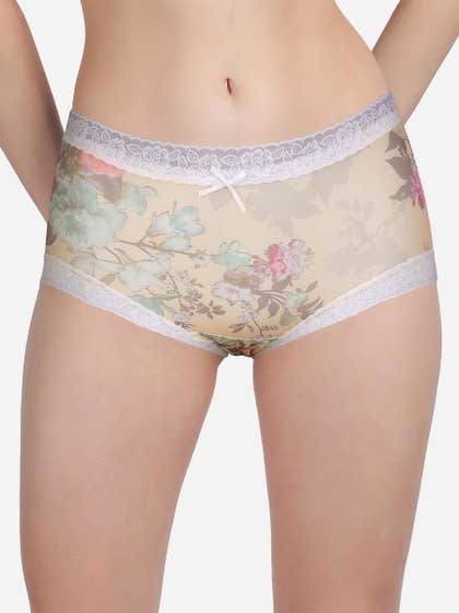 Susie Cream White Fully Floral Medium Waist Hipster Panty