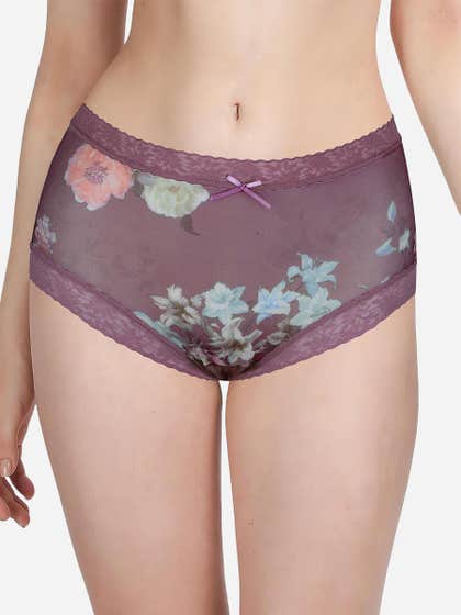 Susie Dark Mauve Fully Floral Medium Waist Hipster Panty