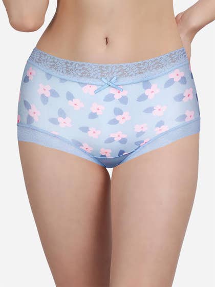 Susie Delicate Blue Fully Floral Medium Waist Hipster Panty