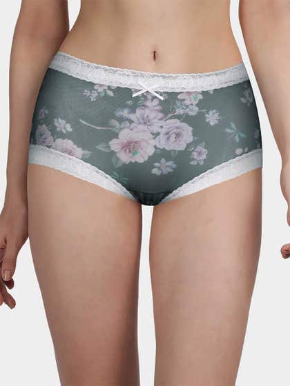Susie Green White Fully Floral Medium Waist Hipster Panty