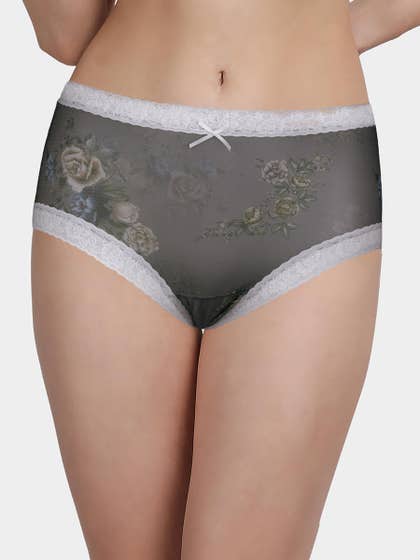 Susie Grey White Fully Floral Medium Waist Hipster Panty