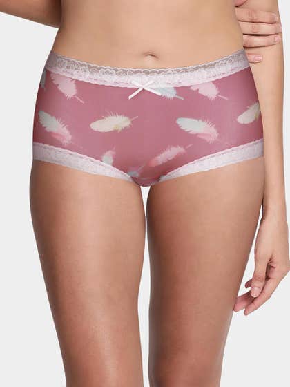 Susie Mauveglow Feather Print Medium Waist Hipster Panty