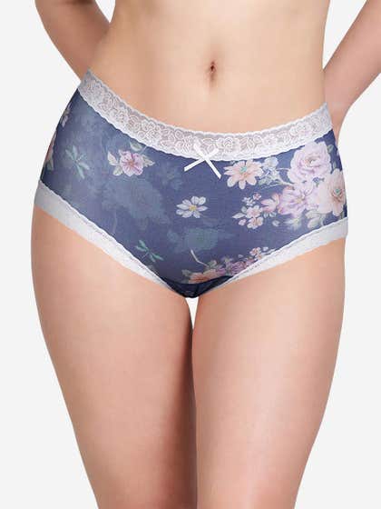 Susie Ocean Blue Fully Floral Medium Waist Hipster Panty