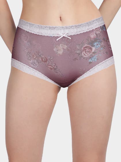 Susie Rose Taupe Fully Floral Medium Waist Hipster Panty
