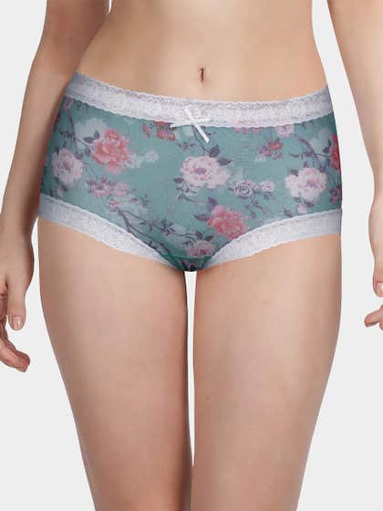 Susie Turquoise Fully Floral Medium Waist Hipster Panty