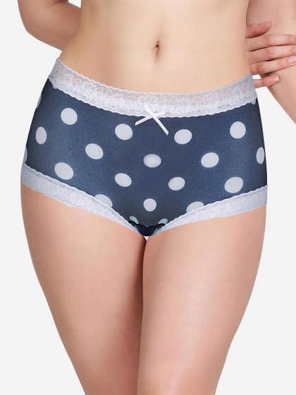 Susie Blue White Polka Floral Full Coverage Hipster Panty
