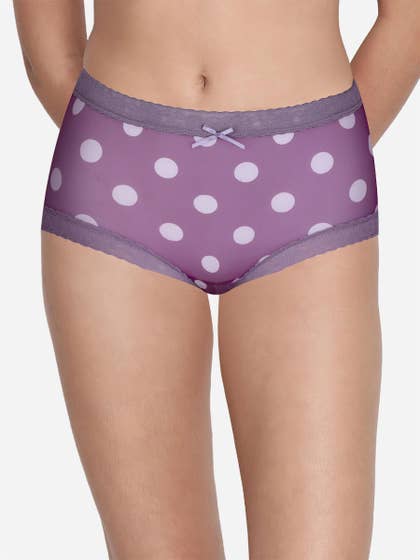Susie Purple White Polka Floral Full Coverage Hipster Panty