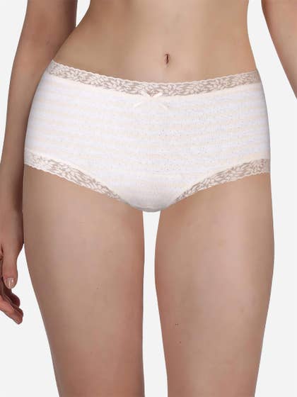 Susie Cream White Striped Melange Lace Hipster Panty